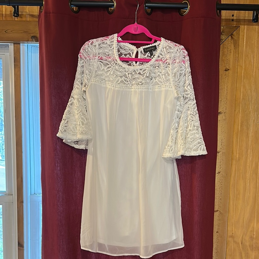 White Lace Dress with Floral Details